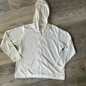 Quacker factory White Zip-Up‎ Hoodie with bead Accents women’s XL